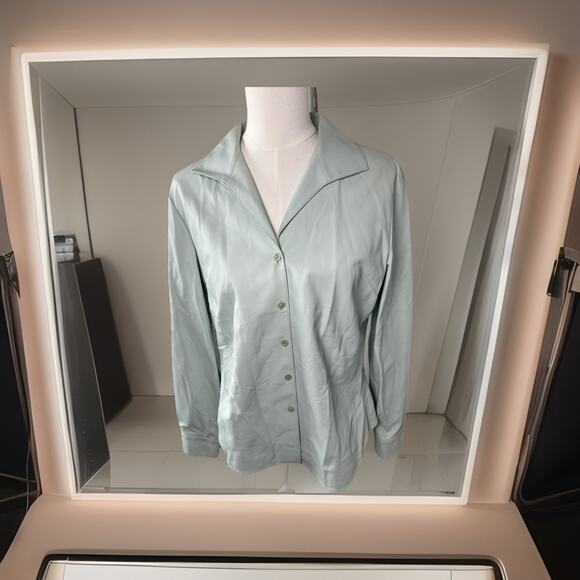 Lafayette 148 Lamb Skin Leather Lightweight Unlined Shirt Size Medium Green Blue - Picture 1 of 14